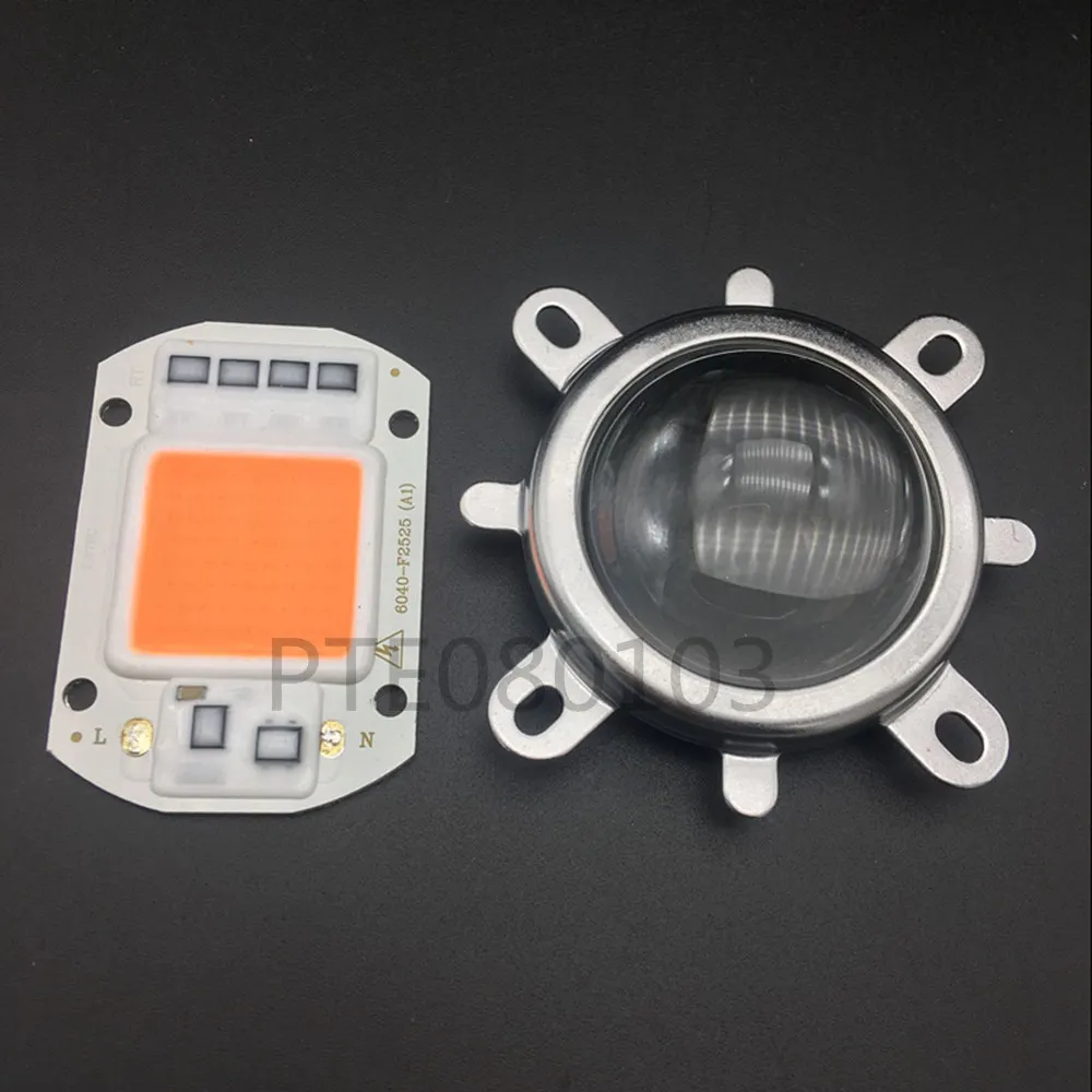 

1 комплект гидропоники AC 220 В 110 В 50 Вт светодиодный чип для выращивания полный спектр 380nm-840nm + 44 мм объектив 60 градусов для внутреннего светод...