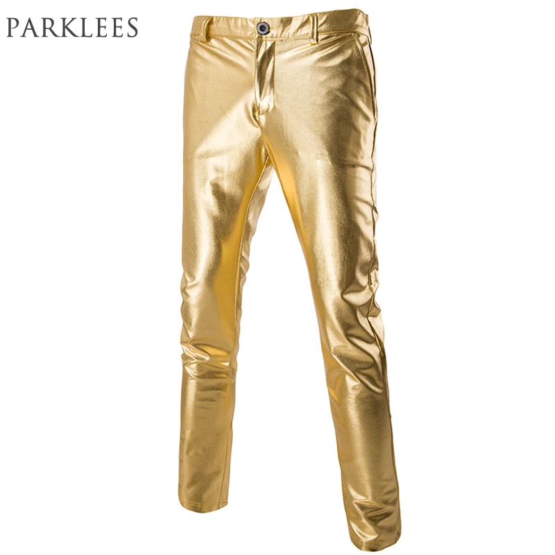 New Trend Metalic Gold Pant Men 2017 Night Club Fesyen Mens Slim Fit Pants Halloween Berkilat Silver Black Gold Pants Lelaki