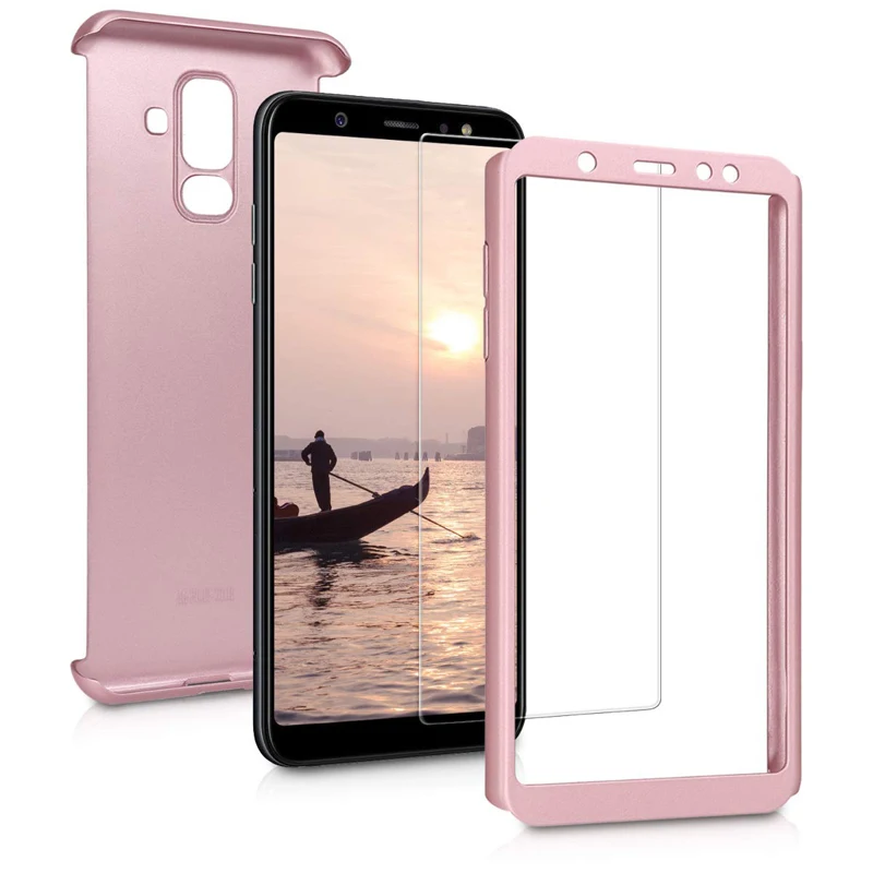 

Full Cover 360 Degree PC Phone Case for Samsung A6 Plus Smartphone Shockproof Protective Full Body Case with Screen Protector