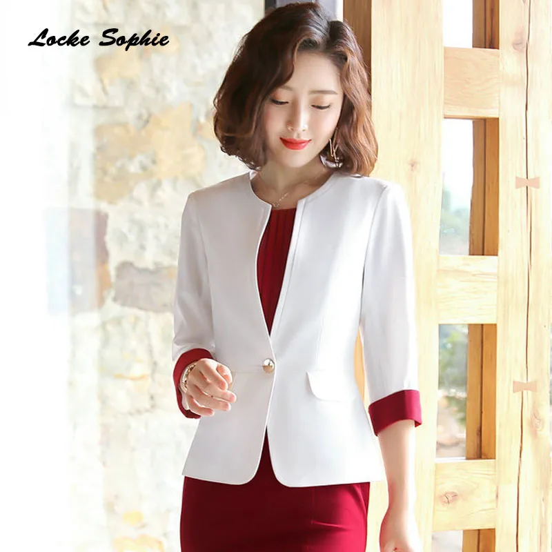1pcs Women's Plus size Blazers coats 2019 Summer cotton Splicing Single button Small Suits jackets ladies Skinny Blazers Suits