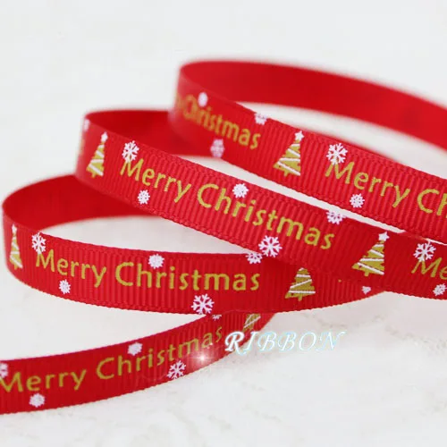 10 мм рождественские буквы напечатанные корсажные ленты 2 м/лот Рождество День рождения подарок упаковка для конфет ленты - Цвет: Red Gold Merry