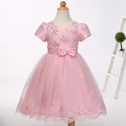 Розовое платье для девочек с цветами для свадьбы с бальное платье Стиль маленькая принцесса Шнуровка с бантиком платье с цветочным узором