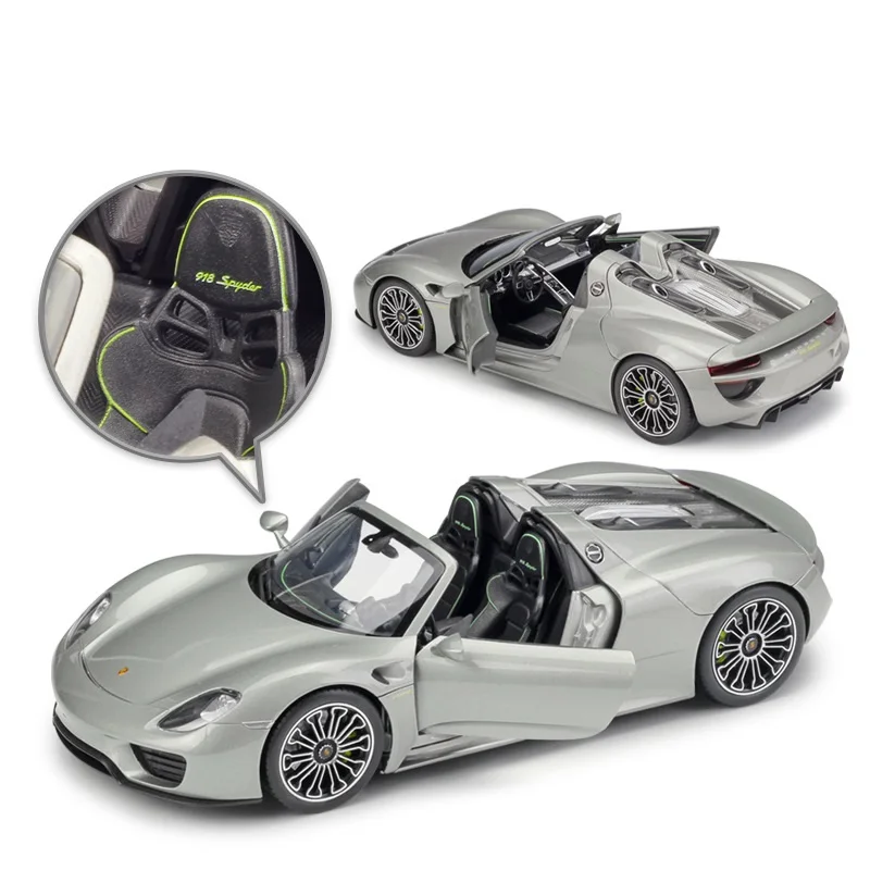 1:18 Welly Prsche 918 Spyder серая литая модель автомобиля