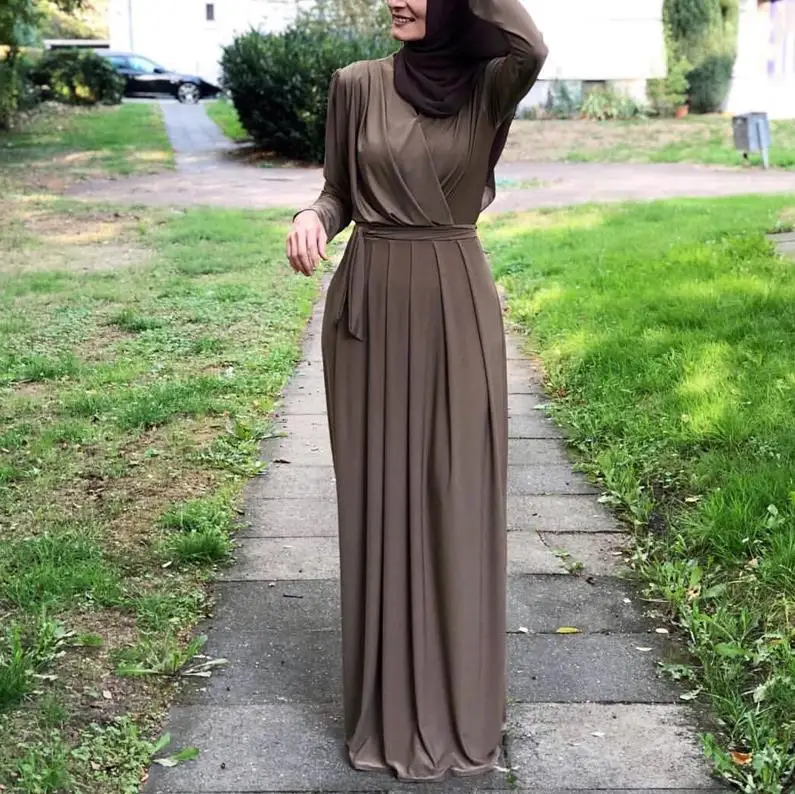 Kaftan abaya мусульманская одежда для Дубай мусульманское платье хиджаб Caftan Турция Elbise Ramadan плиссированные платья Eid vestidos robe Arabe Musulmane - Цвет: Khaki dress