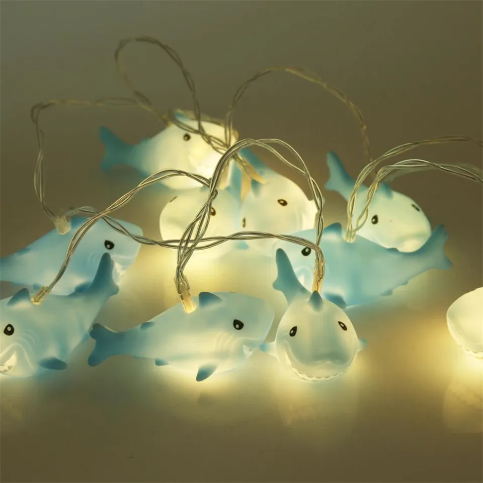 

led kids lamp Shark string light for kids room for birthday party Christmas holiday cartoon decoration light blue shark battery
