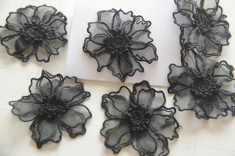 GORGECRAFT 4 stuks 4 stuks halslijn applicatie kraag patch geborduurde bloemen kant stof trim kleding naaien patch rand bloem voor kostuum naaien doe-het-zelf bruiloft accessoire (zwart