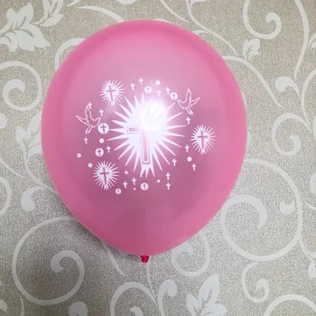 

15 Pink Doves Cross Latex Balloons Girls baby Baptism Eucharist Confirmation Religious Decorations