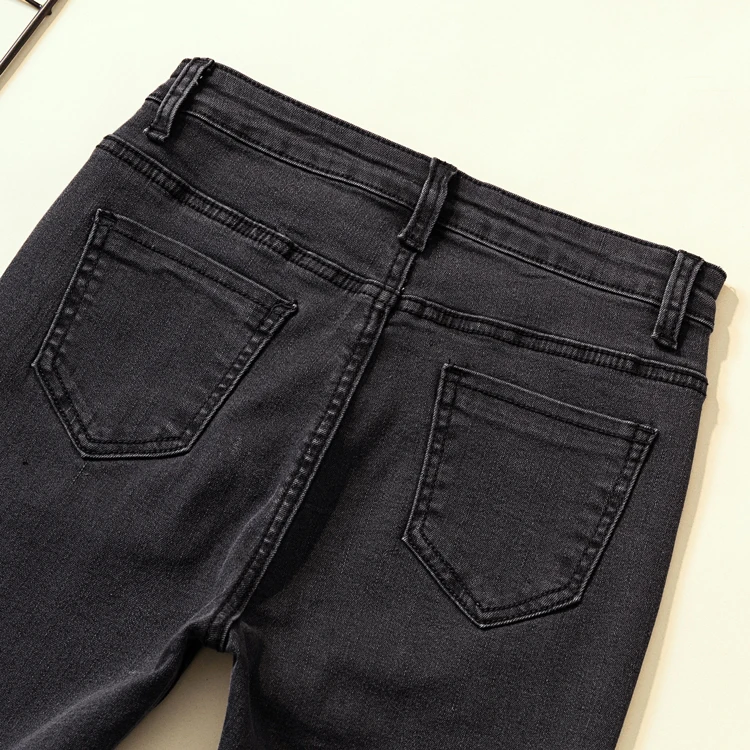 Повседневные рваные обтягивающие женские джинсы карандаш серые черные Стрейчевые джинсы для мам размера плюс женские джинсы с высокой талией