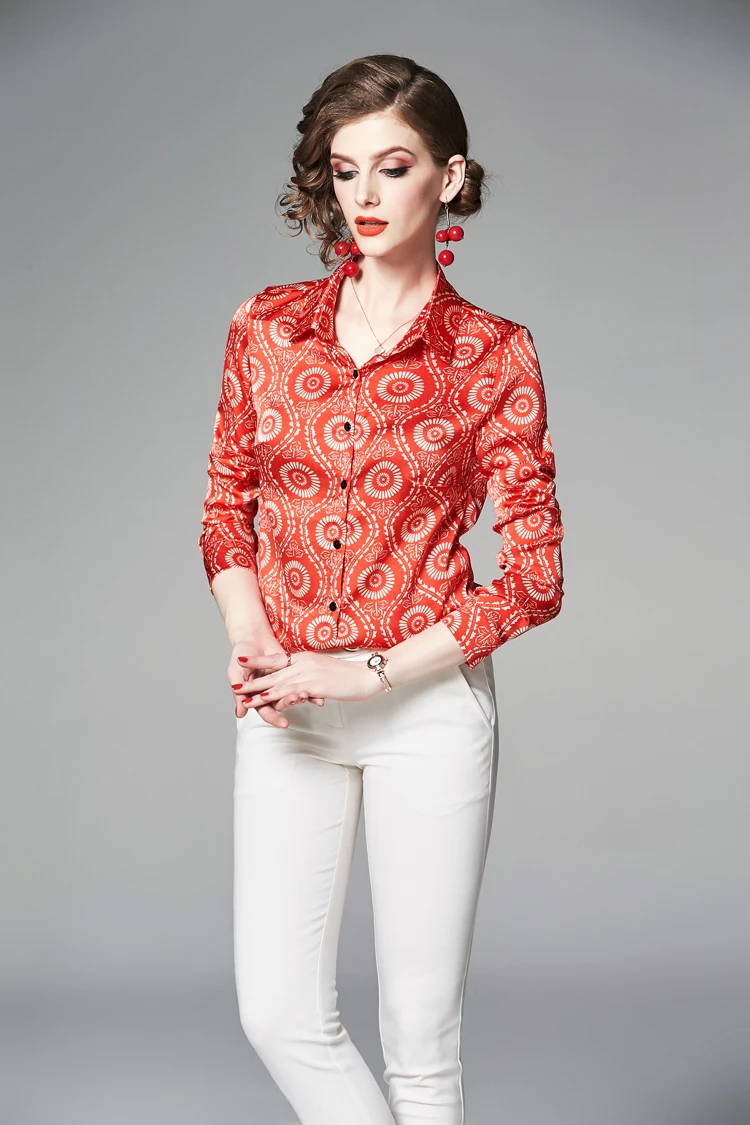 H Han queen Новое поступление рубашка с принтом женская блузка винтажные повседневные топы однобортные блузки размера плюс женская деловая рубашка
