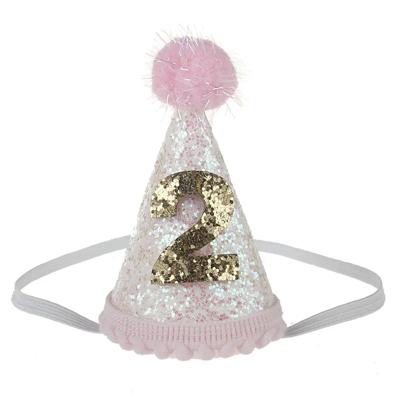 Детская повязка на голову для дня рождения для девочек, детские вечерние шапки с геометрическим узором, шапки для детей 1, 2, 3 лет, аксессуары для волос для принцессы - Цвет: ZX110-2