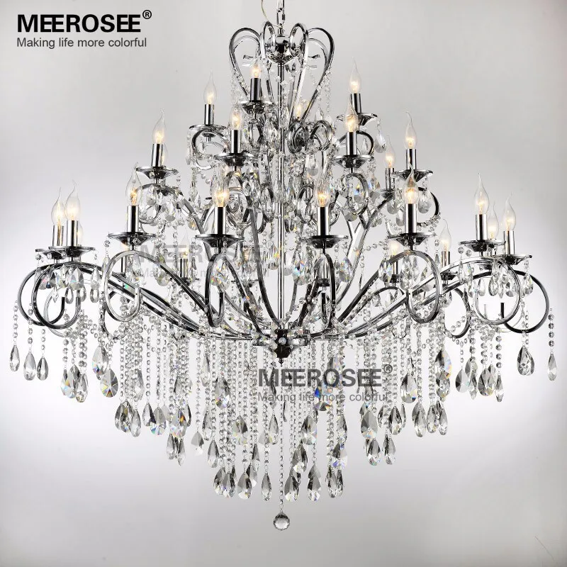 

Wrought Iron Chandelier Lighting Crystal Light Fixture Large 28 Arms Chrome Lustre De Sala Crystal Hanging Lamp For Foyer Villa