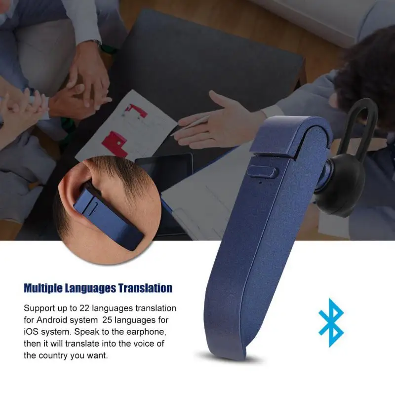 

Voice Translation Bluetooth Wireless Earphone Smart Multi-Language Translation Portable Business Headphone Translation Blue