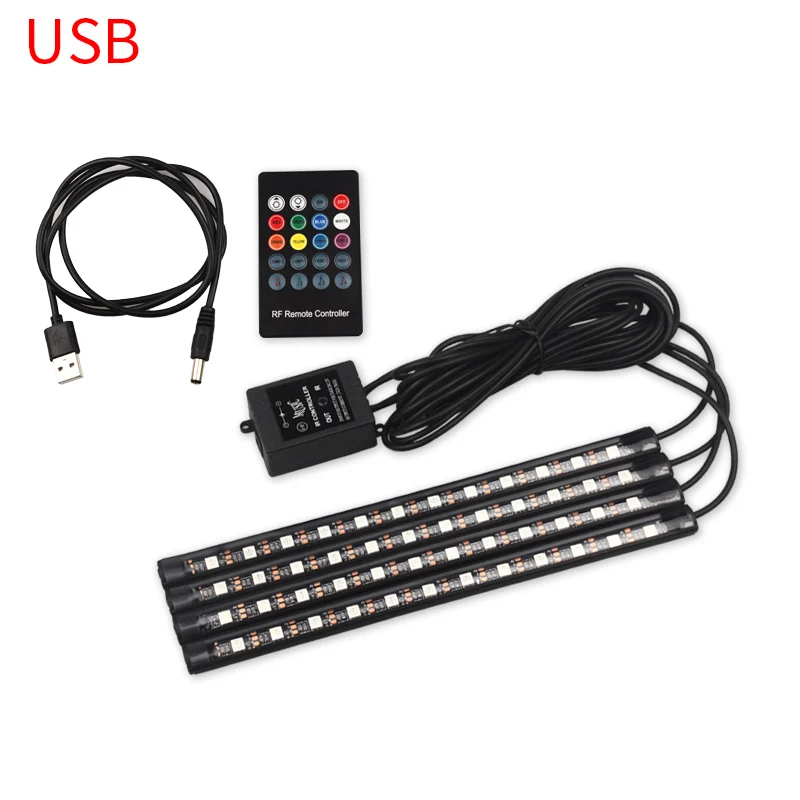 Автомобильный свет атмосфера света RGB 4 шт. полосы лампы прикуривателя/USB Удаленный контроль автомобили интерьерные огни аксессуары автомобиля-Стайлинг - Испускаемый цвет: USB