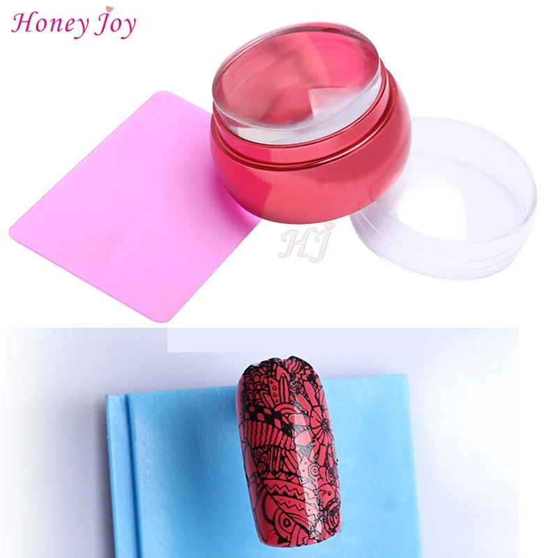

New Chess Design 3.5cm Silicone Nail Art Stamper Scraper with Cap Clear Jelly Head Red Metal Handle Nail Stamping Manicure Tools