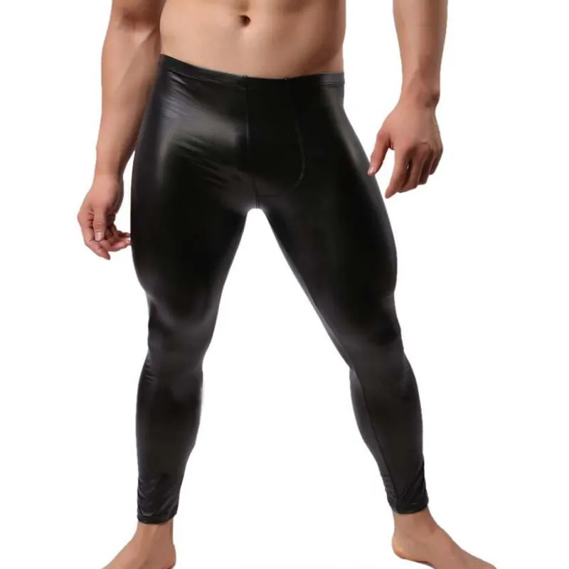 Высококачественные мужские черные узкие брюки-карандаш из искусственной лакированной кожи, Стрейчевые леггинсы из искусственной кожи, Мужская сексуальная клубная одежда, облегающие брюки