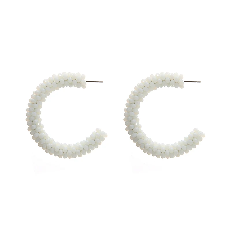 INKDEW C Тип бусины обруч с кристаллами серьги трендовые геометрические круглые блестящие большие серьги для женщин подарок вечерние дизайн бохо - Окраска металла: white