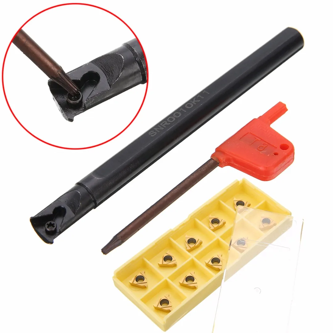10pcs 11IR A60 Inserts + SNR0010K11 Boring Bar Tool Holder with Wrench