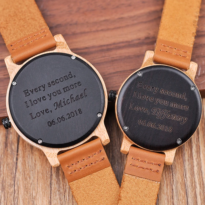 Wood Engraved Watch Lover's Watches Customized Best Gifts for Boy Friends Anniversary Gift For Man Relogio Masculino