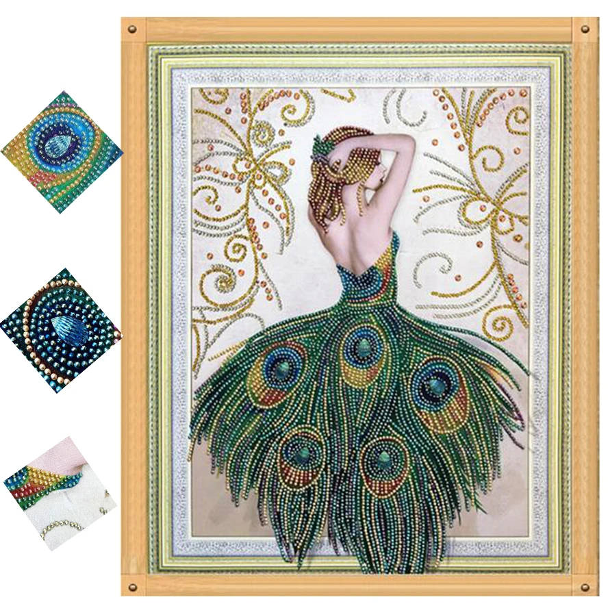 

beauty pattern Special Shaped Diamond Painting DIY 5D Partial Drill Stitch Kits Crystal Multicolor peinture diamant peacock