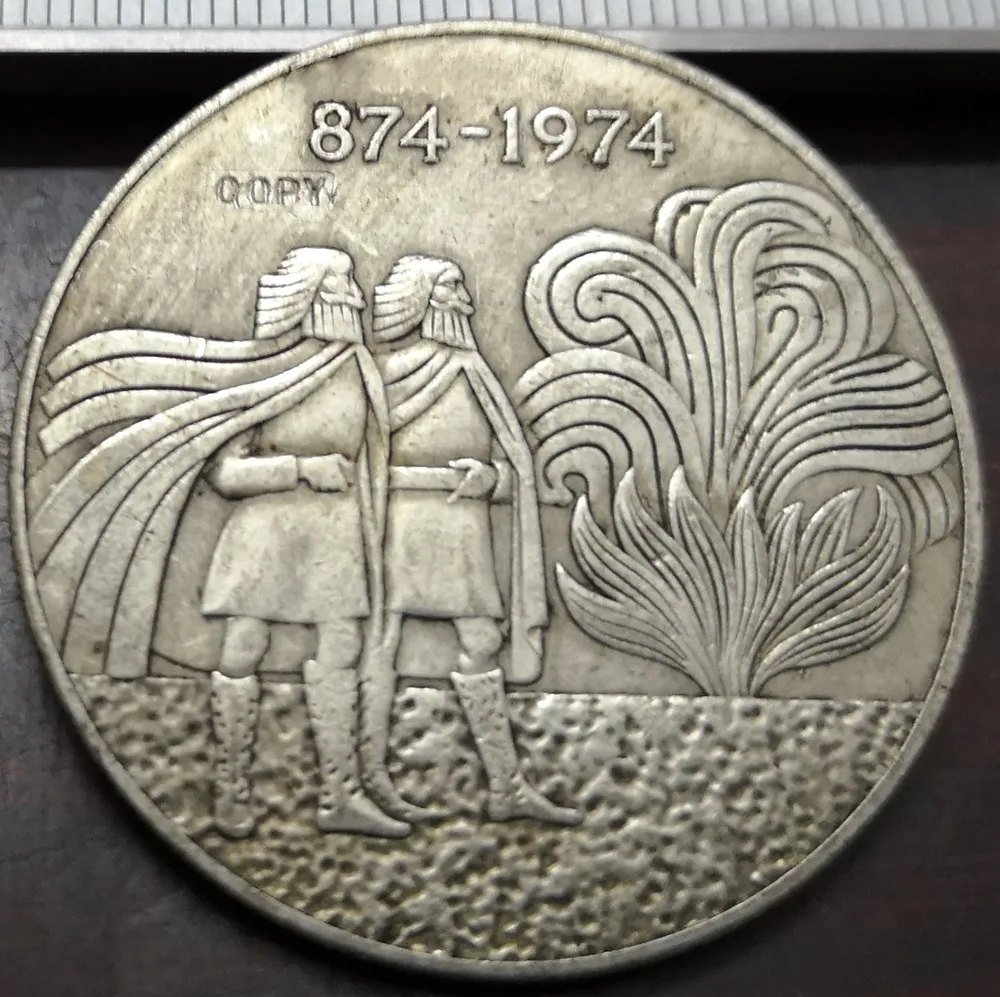 

1974 Iceland 1000 Kronur 1st Settlement Silver Plated Copy Coin
