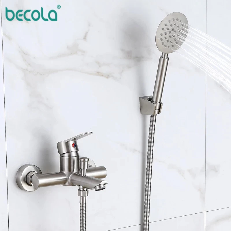 Günstige BECOLA 304 edelstahl bad Becken badewanne dusche Mixer wasserhahn Mit Griff Dusche Wasserhahn Badewanne Wasserhahn Set