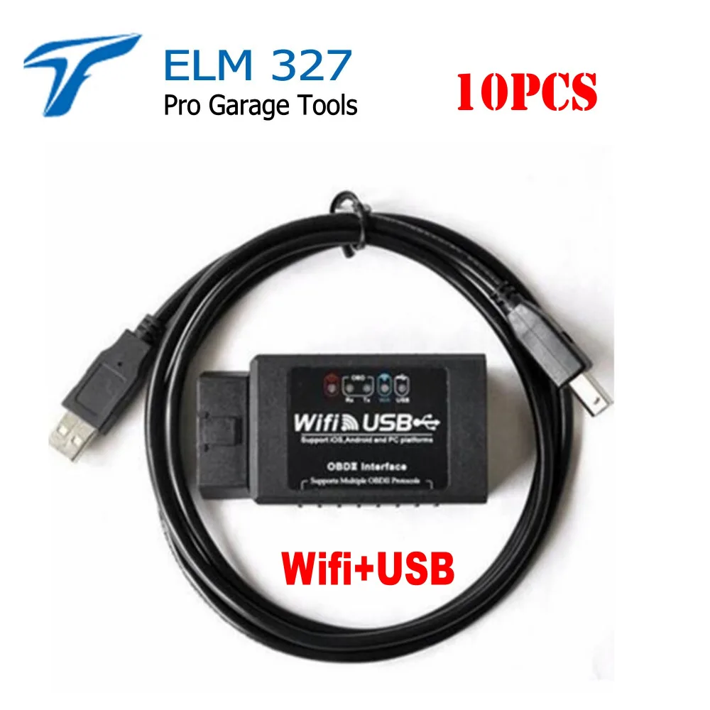 10 шт.! ELM327 Wifi + USB сканер Wi Fi ELM 327 OBDII автомобиль работает со всеми OBD II протокол