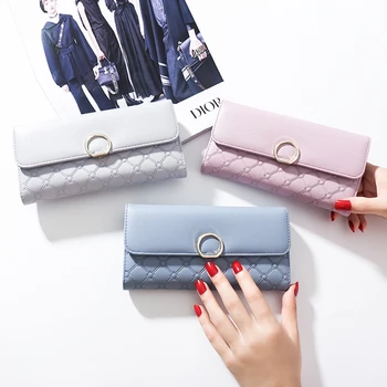 

New Women's Wallet Leather Long Section Fashion Buckle Soft Leather Embossed Lady Wind Wallet