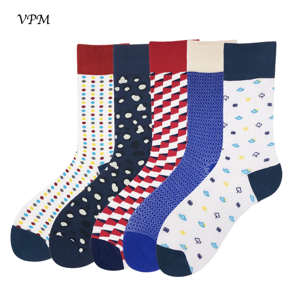 VPM Combed Cotton Men's Socks Colorful Funny Long Warm Dot Dress ...