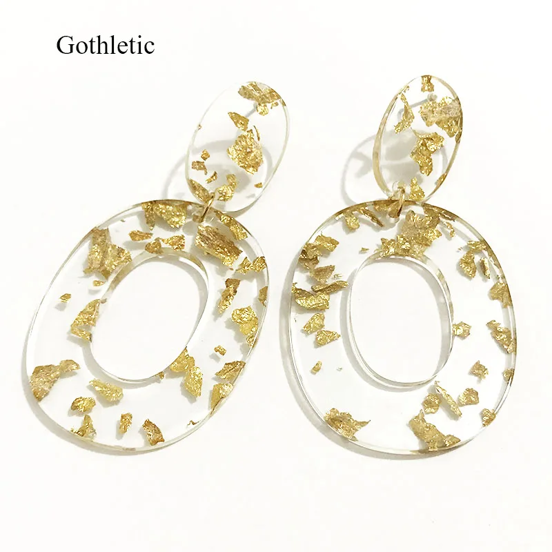 Gothletic Gold/Silver Foil Oval Acetate Lucite Drop Earrings for Women Fashion Jewelry NEW - Окраска металла: Gold Foil