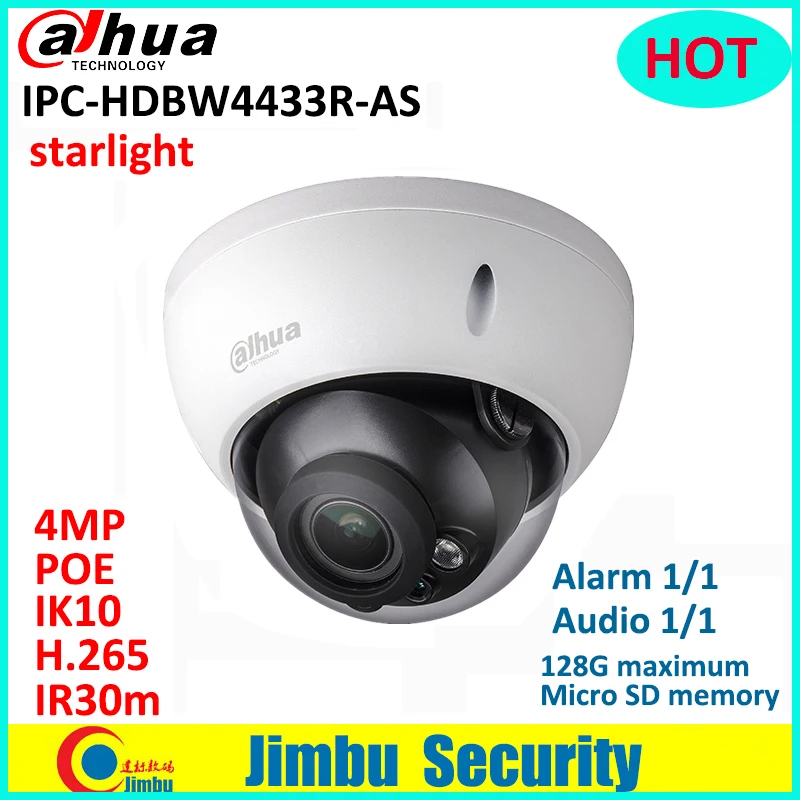 

Dahua 4MP POE H.265 IPC-HDBW4433R-AS IP Camera starlight Support IK10 IP67 Audio and Alarm Camera Replace IPC-HDBW4431R-AS
