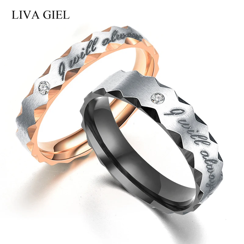 

Couple Ring Men's Women's Stainless Steel Inlaid Zircon Rings Gold Black Titanium Steel Couple Rings 2018 Jewelry