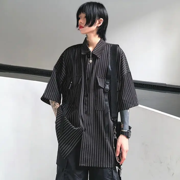 

Summer Harajuku Street Retro Striped Loose Casual Short Sleeve Shirt