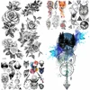 Black Diamond Geometry Owl Temporary Tattoo Sticker WOmen Fake Henna Waterproof Tattoo Decals 21*15CM Crystal Body Art ARm Tatoo ► Photo 1/6