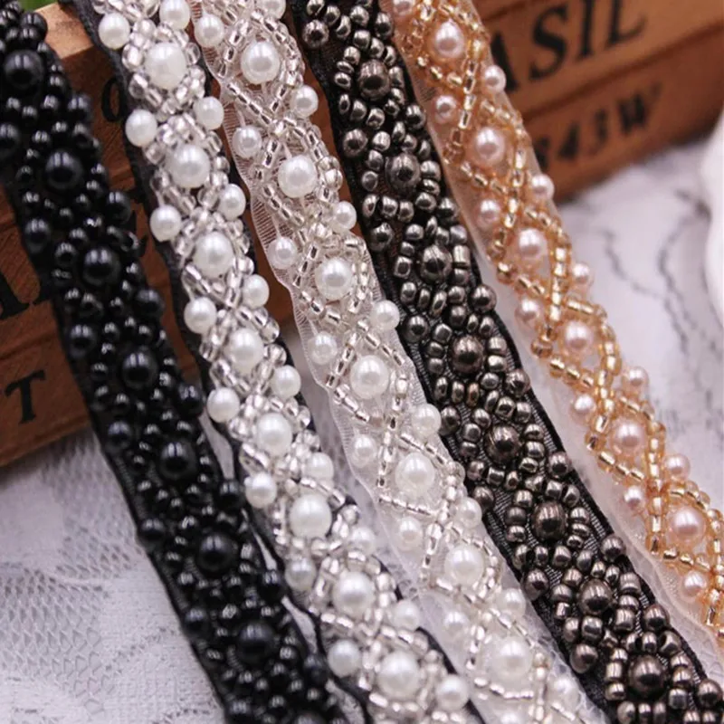 

10 yards Artificial Pearl Beaded Lace Trim High Quality Costume Wedding Dress Belt Jewelry Design Handmade DIY Sewing Supplies