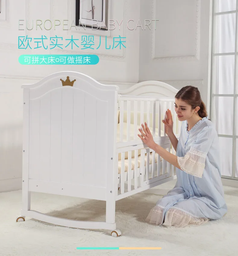 Baby Cribs baby nest baby bassinet solid wood newborn cradle bed with roller table lit enfant baby cot lit bebe white 104*61cm