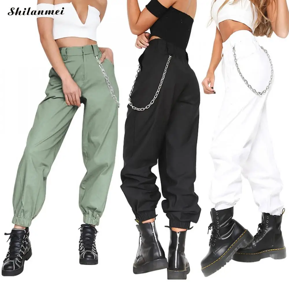 

2018 Women Fashion Chain High Elastic Waist Long Harem Pants Casual Baggy Party Trousers Office Work Army Green Loose Pantalon