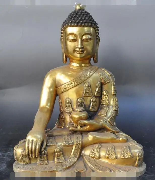 

S7319 Tibet Buddhism Bronze Gilt pray Medicine Buddha Bhaisajyaguru Shakyamuni Statue D0318