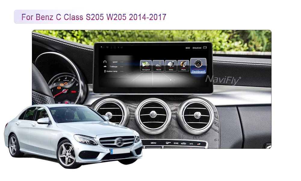 Perfect NaviFly 3+32 Android 7.1 car GPS navigation multimedia player for Mercedes Benz C Class S205 W205 2014-2017 Audio stereo 4G LTE 4