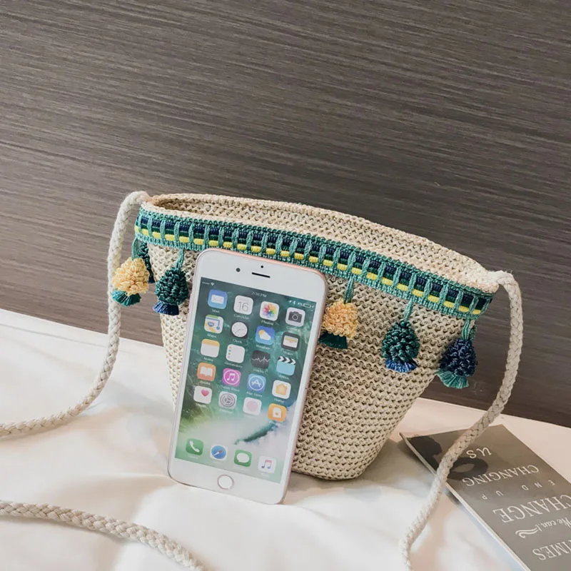 New Fashion Women Tassel Straw Bags INS Popular Female Handbag Summer Casual Lady Shoulder Bag Travel Mini Knit Crossbody SS3297 (9)