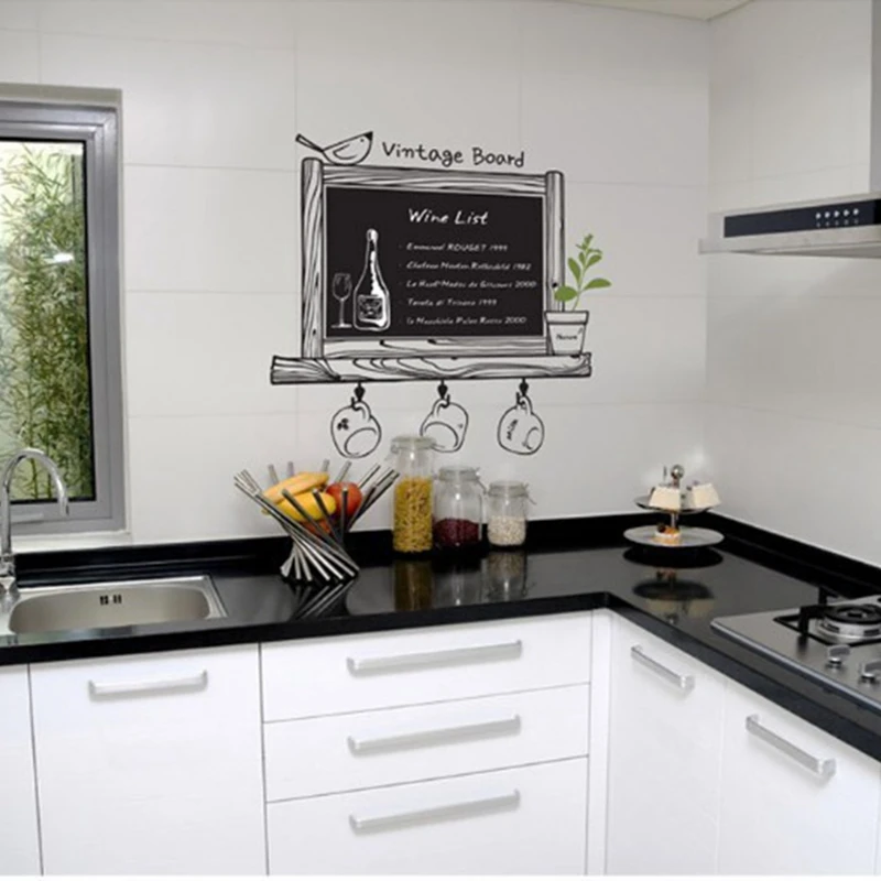 

Chalkboard With Light Green Plants Vinyl Wall Sticker Removable & Waterproof Blackboard Wall Decals For Kitchen Decoration