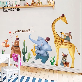 

Large Cartoon Elephant Giraffe Bear Animal Friends Wall Sticker for Kids Room Kindergarten Decoration Cute Animals Wall Decal
