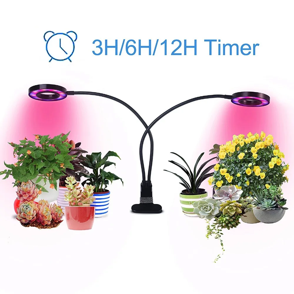 

20W Dual Head Timing Grow Light Desk Lamp 48 LED 3/6/12H Timer usb grow light for Plants Red/Blue/white Spectrum 3 Switch Modes