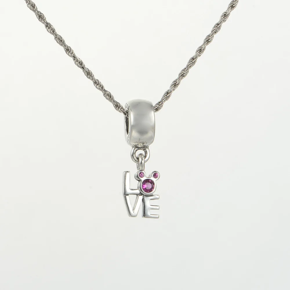 

925 Sterling Silve Love Word Dangle Pendant With Pink CZ Charms Suitable for Pandora Style Charm Bracelets & Necklaces LW507