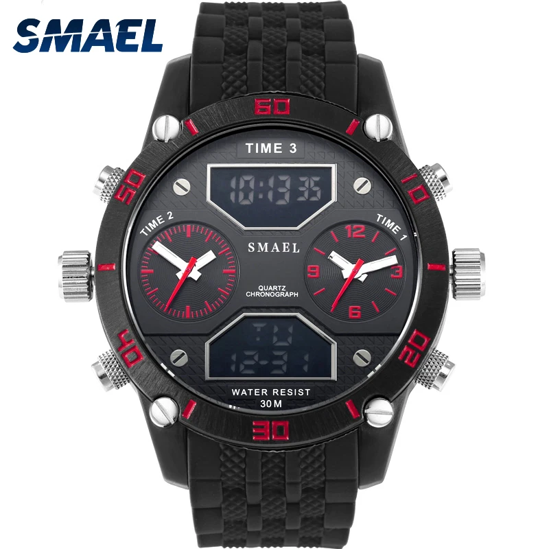 

Three Time Display Quartz LED Digital Casual Mens Watches Top Band Luxury Big Dial IP Alloy Business Watch Fathers's Gift WS1159