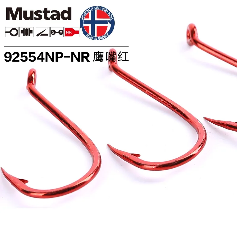 Mustad 92554 Орлиная красная рыба колючий крючок Длинная тонкая червь Приманка Высокоуглеродистая сталь Ультра точечные крючки морские острые Крючки