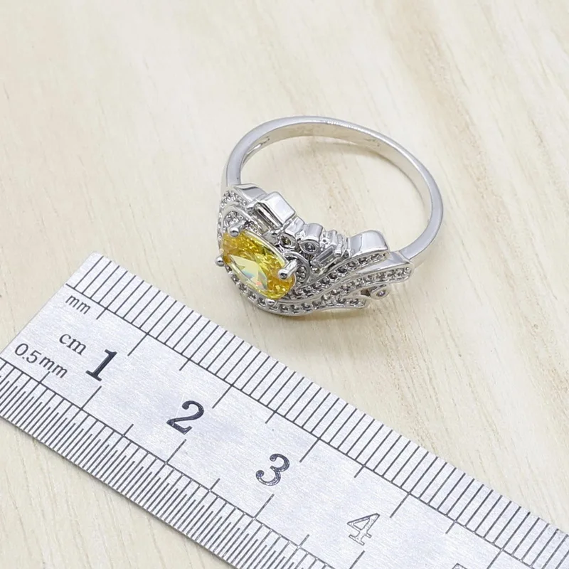 Желтый Кубический Цирконий 925 Серебряный Ювелирный Набор для женщин браслет серьги ожерелье кулон кольцо подарок на день рождения свадьбу