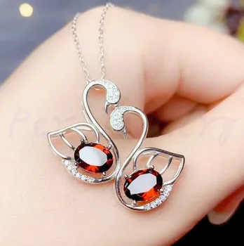 

Natural garnet swan couple necklace pendant 925 sterling silver 1.5ct*2pcs gemstone For men or women jewelry B97505