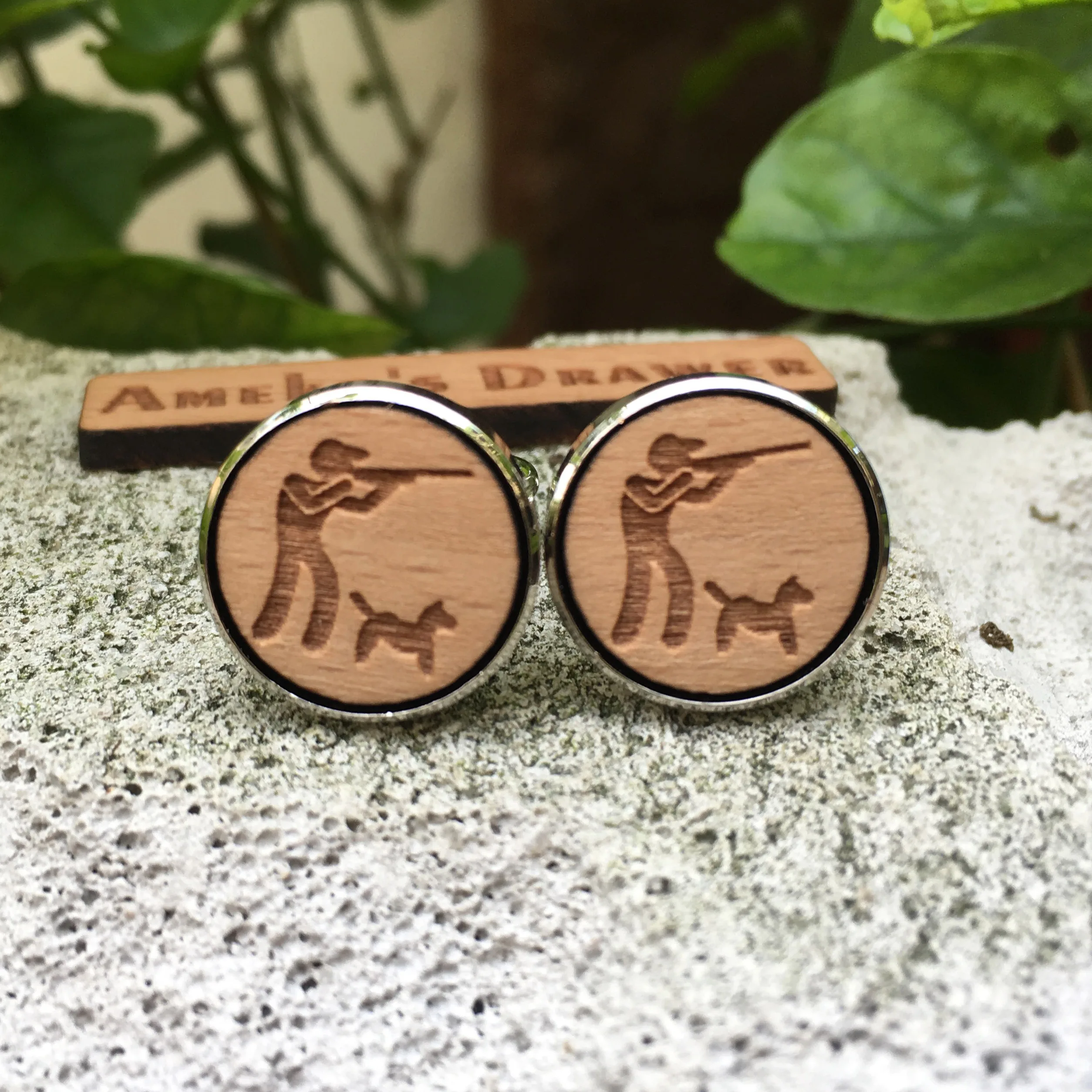 

Hunter Laser Engraved Cufflinks Hunting Wooden Cufflinks Huntsman Stud Hungting Dog Suit Accessory X 1 Pair
