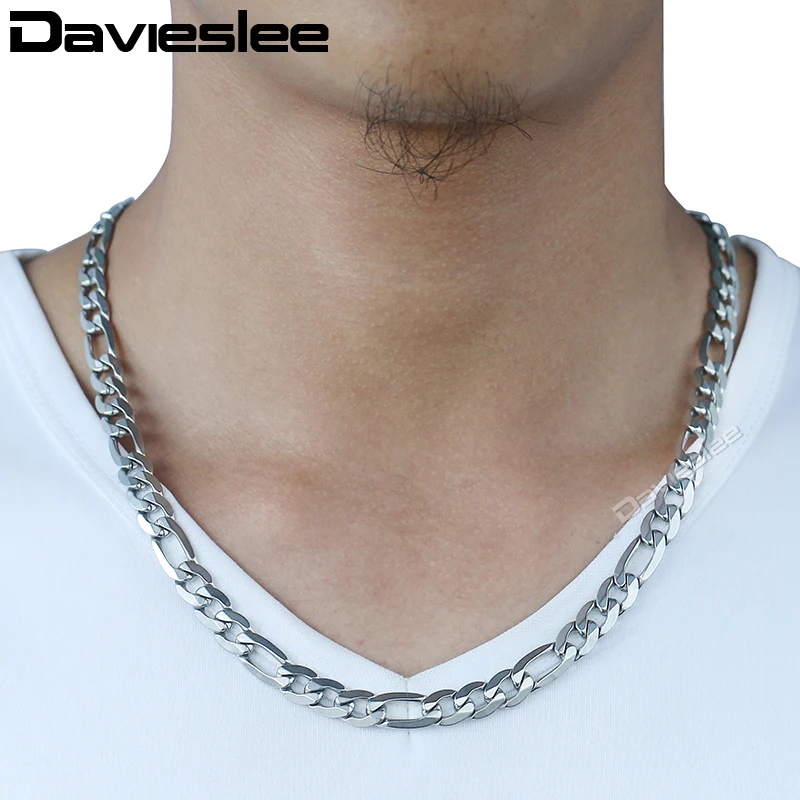 Davieslee Мужская цепочка ожерелье из нержавеющей стали s для мужчин Figaro Link модные ювелирные изделия 6/7/9 мм 18-24 дюймов KNM05