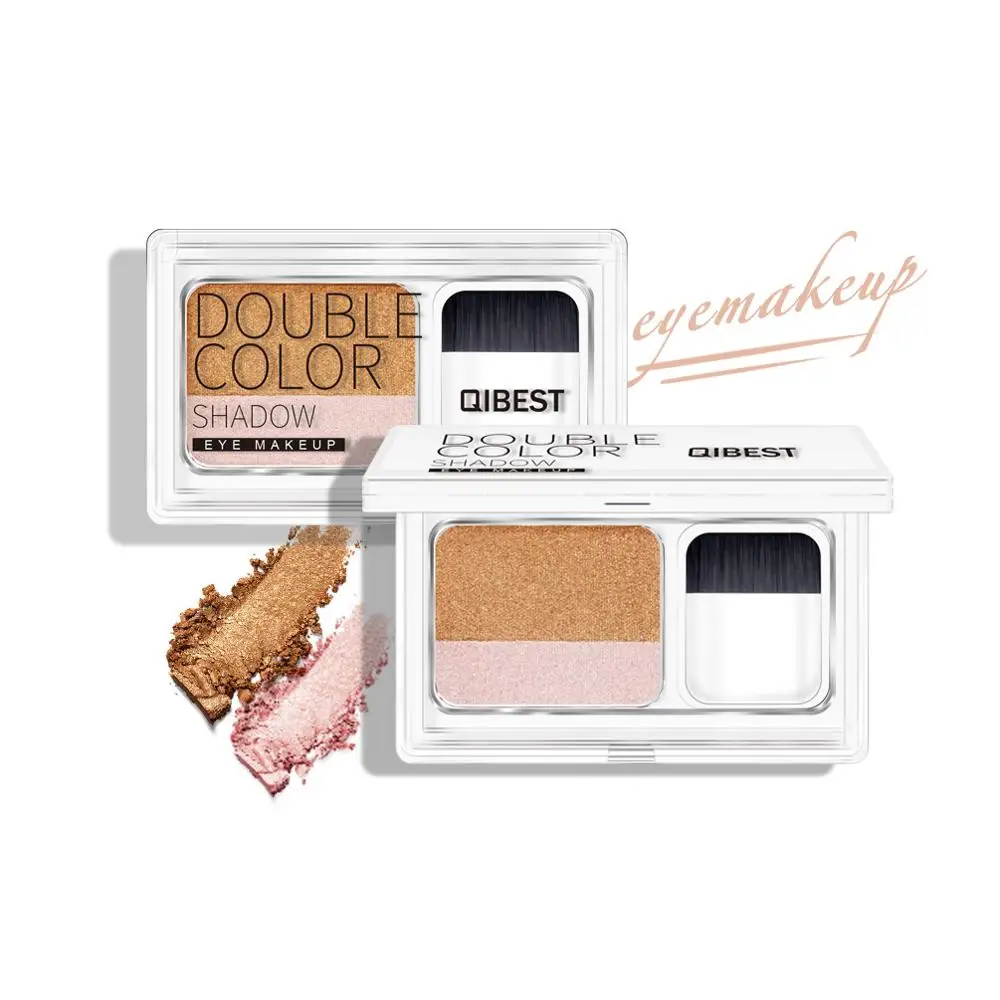 

QIBEST Double Color Lazy Eye Shadow Makeup Palette Waterproof Eyeshadow Pallete Gradient long lasting Eye shadow with brushes